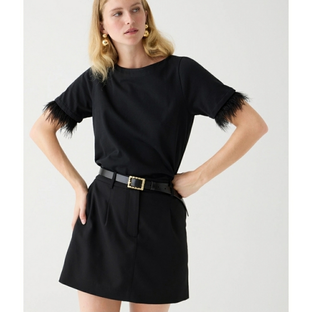 J.Crew Mariner jersey cropped boatneck T-shirt with feathers
